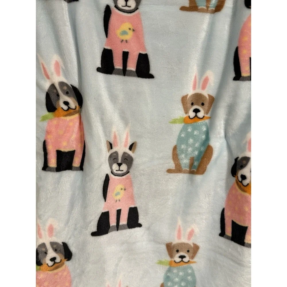 Hippity Hoppity Easter Dogs with Bunny‎ Rabbit Ears plush blanket throw 60x70